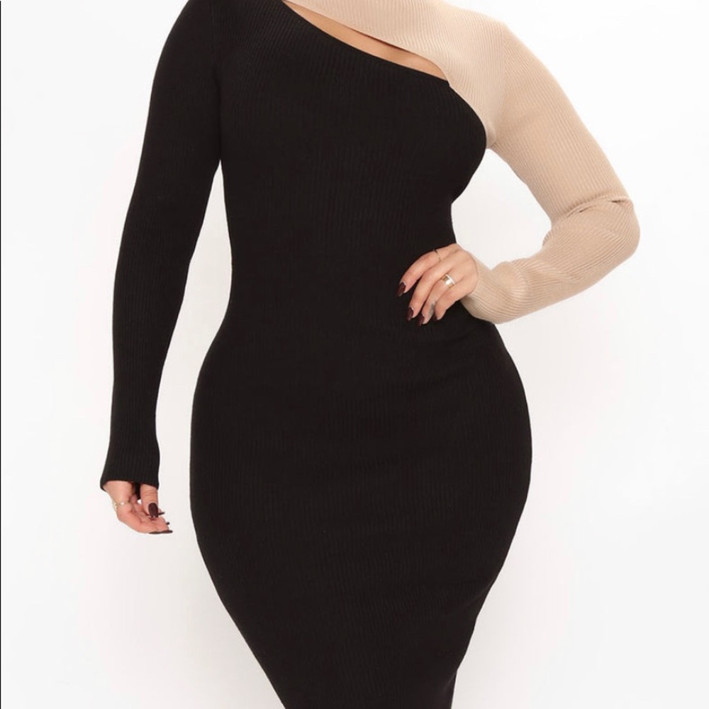 Fall Fixation Sweater Midi Dress - Black/Combo
